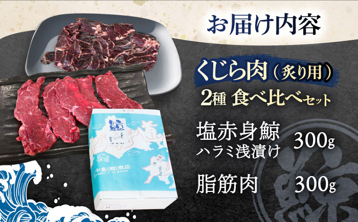 くじら肉 2種食べ比べセット(塩赤身肉300g・炙り用塩赤身肉300g) / 鯨 クジラ 鯨肉 贈答用 くじら おつまみくじら 鯨肉 くじらの希少部位 鯨希少部位 くじらおつまみ 鯨食べ比べ くじら食べ比べ 長崎県産【中島(鯨)商店】[OBR008]