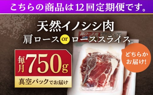 【12回定期便】ジビエ 天然イノシシ肉 肩ロース or ロース スライス750g【照本食肉加工所】[OAJ057] / 猪 猪肉 いのしし肉 イノシシ イノシシ肉 ジビエ いのしし 長崎県猪 川棚町産猪 ぼたん鍋用いのしし 九州産イノシシ じびえ ジビエ ジビエ肉