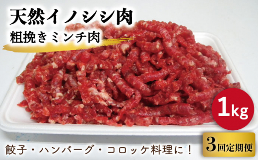 【3回定期便】ジビエ 天然イノシシ肉 粗挽きミンチ肉 1kg【照本食肉加工所】 [OAJ070]