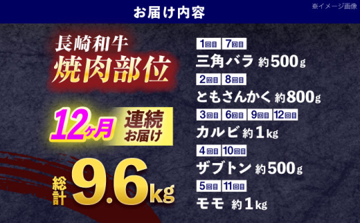 【12回定期便】長崎和牛 焼肉用部位×12回定期便【株式会社 黒牛】[OCE111]