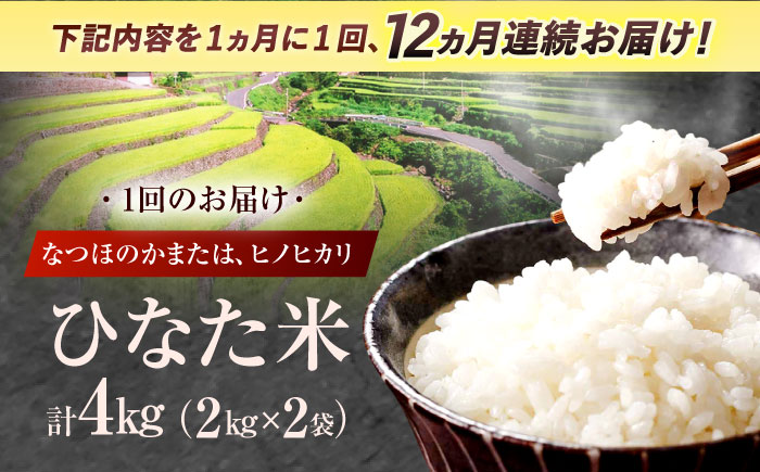 【12回定期便】虚空蔵の清流水で育った棚田米『ひなた米』 4kg(2kg×2袋) 真空パック 【木場地区棚田保全協議会】 [OCC017]