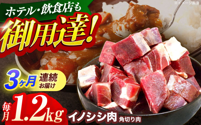 【3回定期便】ジビエ 天然イノシシ肉 角切り肉 1.2kg（カレー・シチュー）【照本食肉加工所】 [OAJ064] / 肉 猪 猪肉 イノシシ イノシシ肉 いのしし しし肉 しし鍋 ボタン鍋 ジビエ