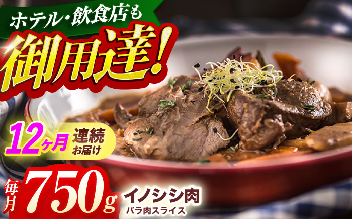 【12回定期便】ジビエ 天然イノシシ肉 バラ肉スライス 750g【照本食肉加工所】 [OAJ051] / 肉 猪 猪肉 イノシシ イノシシ肉 いのしし しし肉 しし鍋 ボタン鍋 ジビエ