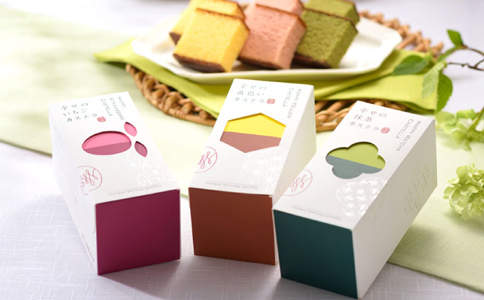 幸せのカステラ0.3号 3種セット（プレーン・いちご・抹茶）【長崎心泉堂】[OBS013] / カステラ かすてら 長崎 プレゼント ギフト 詰め合わせ 和菓子 常温 かすてら 詰め合わせ 高級 贈答 食べ比べ 抹茶 まっちゃ 苺 いちご イチゴ