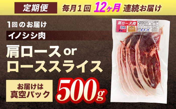 【12回定期便】ジビエ 天然イノシシ肉 肩ロース or ロース スライス500g【照本食肉加工所】 [OAJ044] / 肉 猪 猪肉 イノシシ イノシシ肉 いのしし しし肉 しし鍋 ボタン鍋 ジビエ