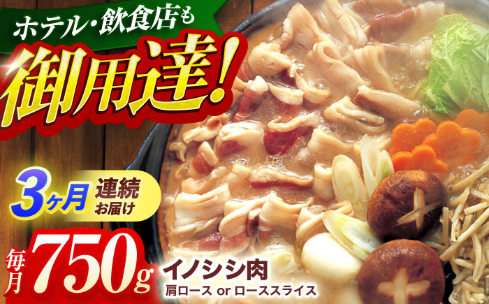 【3回定期便】ジビエ 天然イノシシ肉 肩ロース or ロース スライス750g【照本食肉加工所】 [OAJ055] / 肉 猪 猪肉 イノシシ イノシシ肉 いのしし しし肉 しし鍋 ボタン鍋 ジビエ