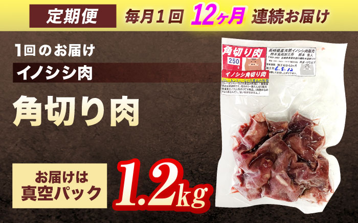 【12回定期便】ジビエ 天然イノシシ肉 角切り肉 1.2kg（カレー・シチュー）【照本食肉加工所】 [OAJ066] / 肉 猪 猪肉 イノシシ イノシシ肉 いのしし しし肉 しし鍋 ボタン鍋 ジビエ