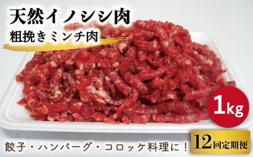 【12回定期便】ジビエ 天然イノシシ肉 粗挽きミンチ肉 1kg【照本食肉加工所】 [OAJ072] / 肉 猪 猪肉 イノシシ イノシシ肉 いのしし しし肉 しし鍋 ボタン鍋 ジビエ