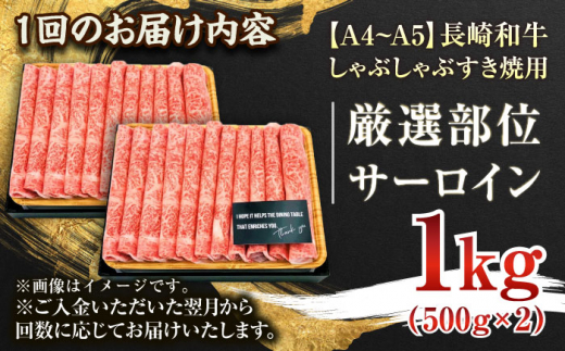 【全3回定期便】【厳選部位】【A4〜A5】長崎和牛サーロインしゃぶしゃぶすき焼き用　1kg（500g×2p）【株式会社 MEAT PLUS】 [QBS087]