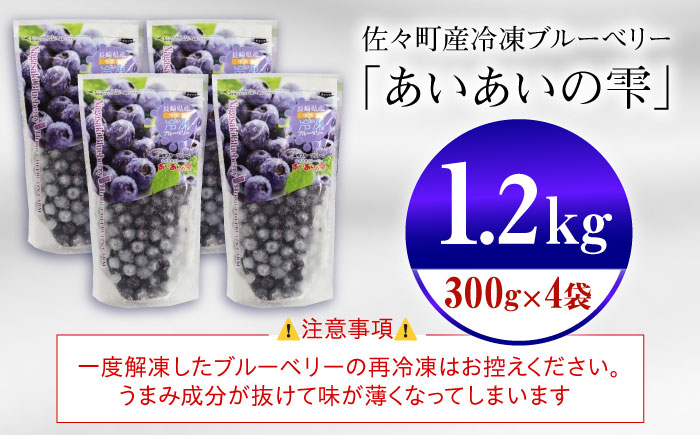 ジューシーで濃厚な甘み！佐々町産冷凍ブルーベリー「あいあいの雫」300ｇ×4袋【堀内フルーツファーム】 [QAT017]