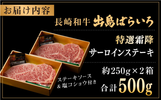 長崎和牛「出島ばらいろ」特選霜降 サーロインステーキたっぷり500g【合同会社肉のマルシン】 [QBN008]