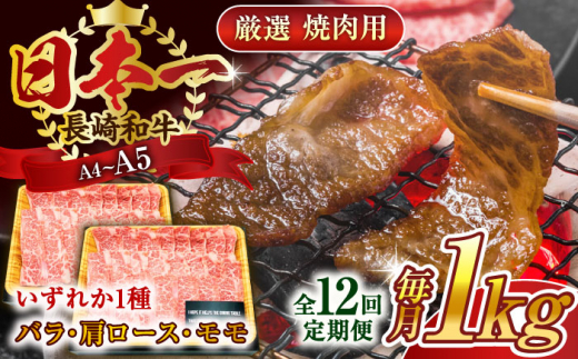 【全12回定期便】【A4〜A5】長崎和牛焼肉用　1kg（500g×2p）【株式会社 MEAT PLUS】 [QBS038]