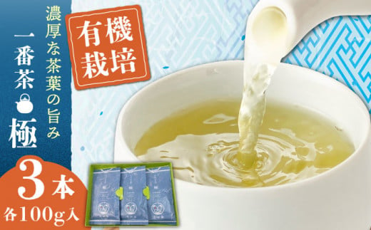 【1番茶の濃厚な旨味！】さざの 有機栽培茶 極 100g×3本【宝緑園】 [QAH005] お茶 有機栽培 お茶 佐々 長崎 お茶 お茶