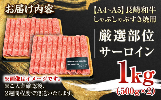 【厳選部位】【A4〜A5】長崎和牛サーロインしゃぶしゃぶすき焼き用　1kg（500g×2p）【株式会社 MEAT PLUS】 [QBS019]