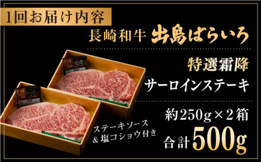 【全12回定期便】長崎和牛「出島ばらいろ」特選霜降 サーロインステーキたっぷり500g【合同会社肉のマルシン】 [QBN021]