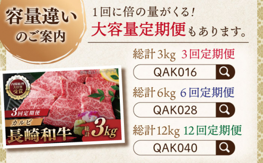 【全6回定期便】長崎和牛 カルビ 総計3.0kg （約500g/回）【ながさき西海農業協同組合】 [QAK025] 牛肉 カルビ 焼き肉 17万8千円 178000円