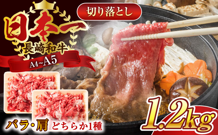 【A4〜A5】長崎和牛切り落とし　1.2kg(600g×2p）【株式会社 MEAT PLUS】 [QBS007]