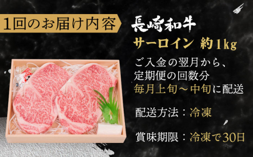 【全12回定期便】長崎和牛 サーロイン ステーキ 総計12.0kg （1.0kg/回）【株式会社 OGAWA】 [QBI014] 牛肉 和牛 焼き肉 バーベキュー 72万8千円 728000円