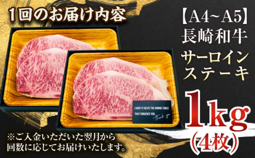 【全6回定期便】【A4〜A5】長崎和牛サーロインステーキセット　1kg（250g×4枚）【株式会社 MEAT PLUS】 [QBS076]