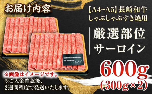 【厳選部位】【A4〜A5】長崎和牛サーロインしゃぶしゃぶすき焼き用　600g（300g×2p）【株式会社 MEAT PLUS】 [QBS018]