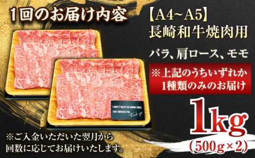 【全3回定期便】【A4〜A5】長崎和牛焼肉用　1kg（500g×2p）【株式会社 MEAT PLUS】 [QBS036]