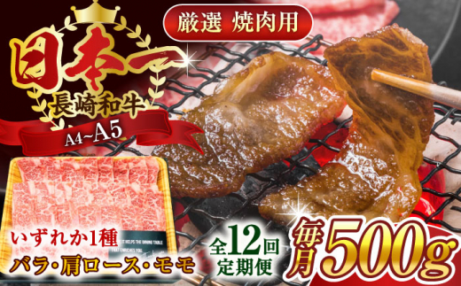 【全12回定期便】【A4〜A5】長崎和牛焼肉用　500g【株式会社 MEAT PLUS】 [QBS035]