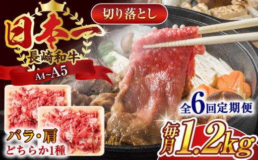 【全6回定期便】【A4〜A5】長崎和牛切り落とし　1.2kg(600g×2p）【株式会社 MEAT PLUS】 [QBS052]