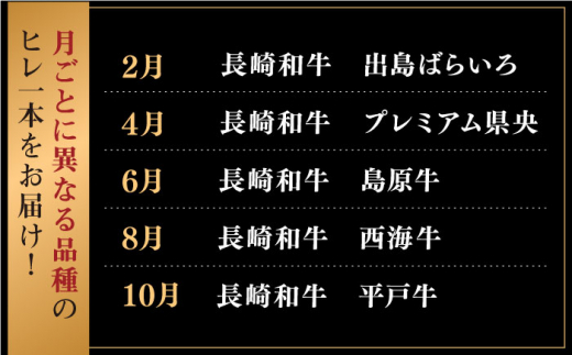 【2月/4月/6月/8月/10月お届け】長崎和牛のヒレ1本プレミアム定期便【合同会社肉のマルシン】 [QBN055]