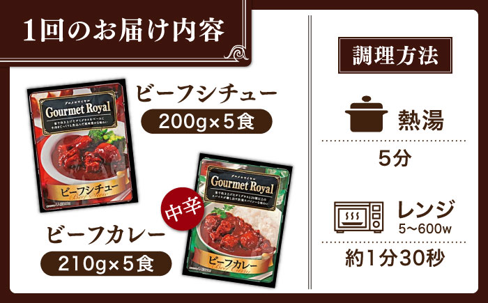 【全12回定期便】【本格！プロの味】 ビーフシチューとビーフカレー 計10食 (200g×5食・210g×5食)【フルノストアー】 [QAF021]