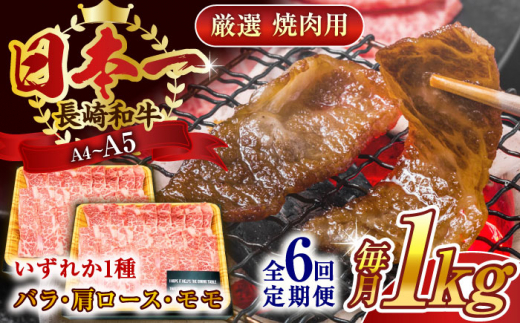 【全6回定期便】【A4〜A5】長崎和牛焼肉用　1kg（500g×2p）【株式会社 MEAT PLUS】 [QBS037]