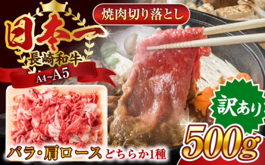 【訳あり】【A4〜A5】長崎和牛焼肉切り落とし(肩ロース・バラ）　500g【株式会社 MEAT PLUS】 [QBS003]