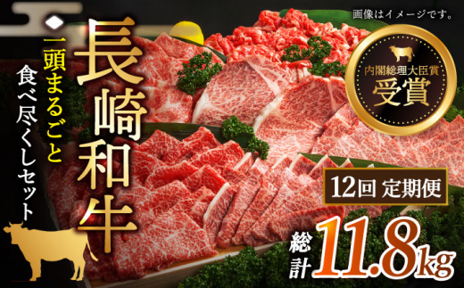 【全12回定期便】長崎和牛 一頭まるごと 食べ尽くし定期便 総計約11.8kg【黒牛】 [QBD071]