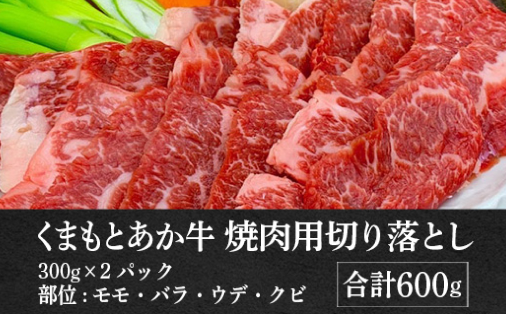 【熊本県産】GI認証取得 くまもとあか牛 焼き肉用切り落とし 合計600g
