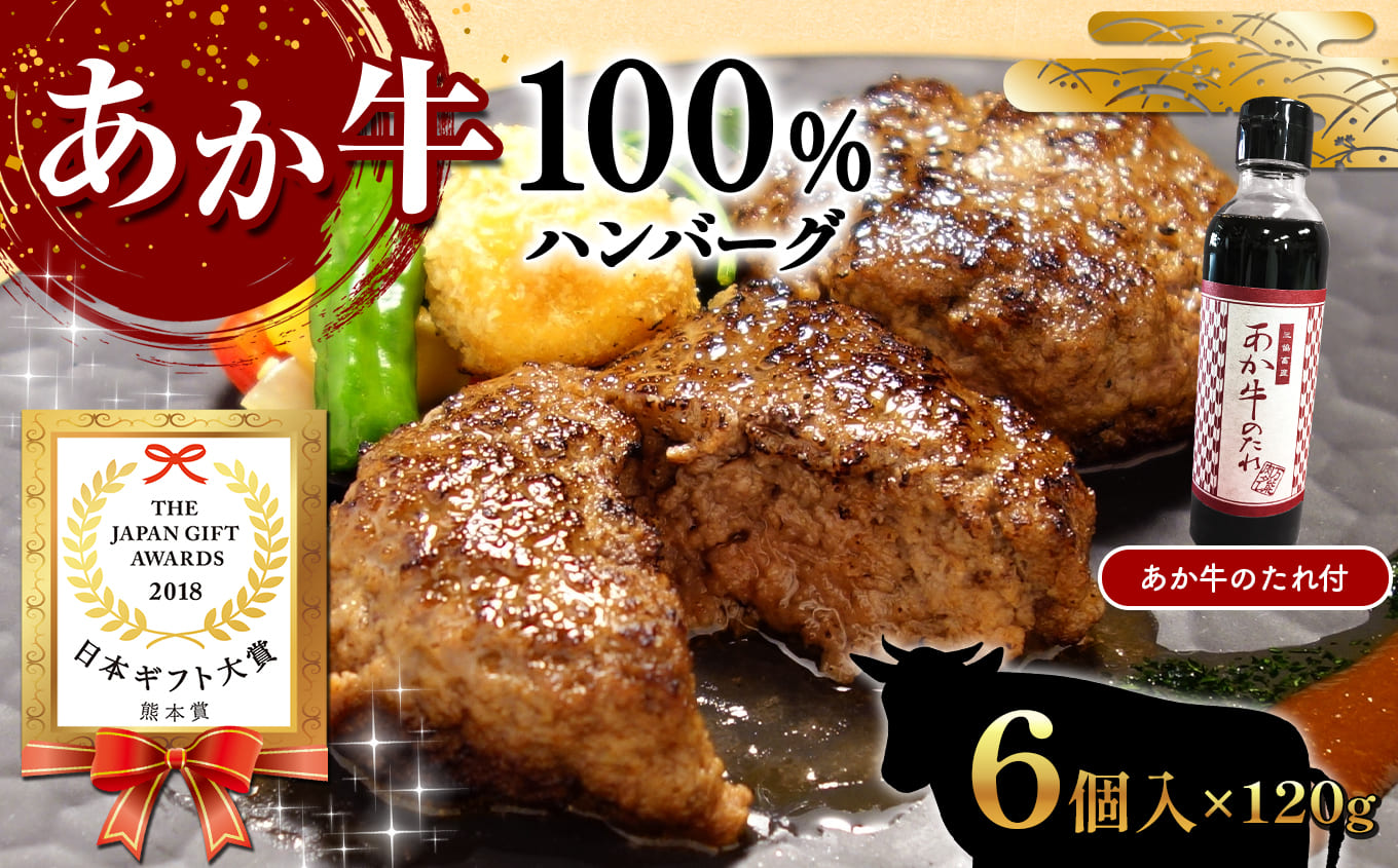 あか牛100％ハンバーグセット (あか牛ハンバーグ120g×6個、あか牛のたれ200ml付き)