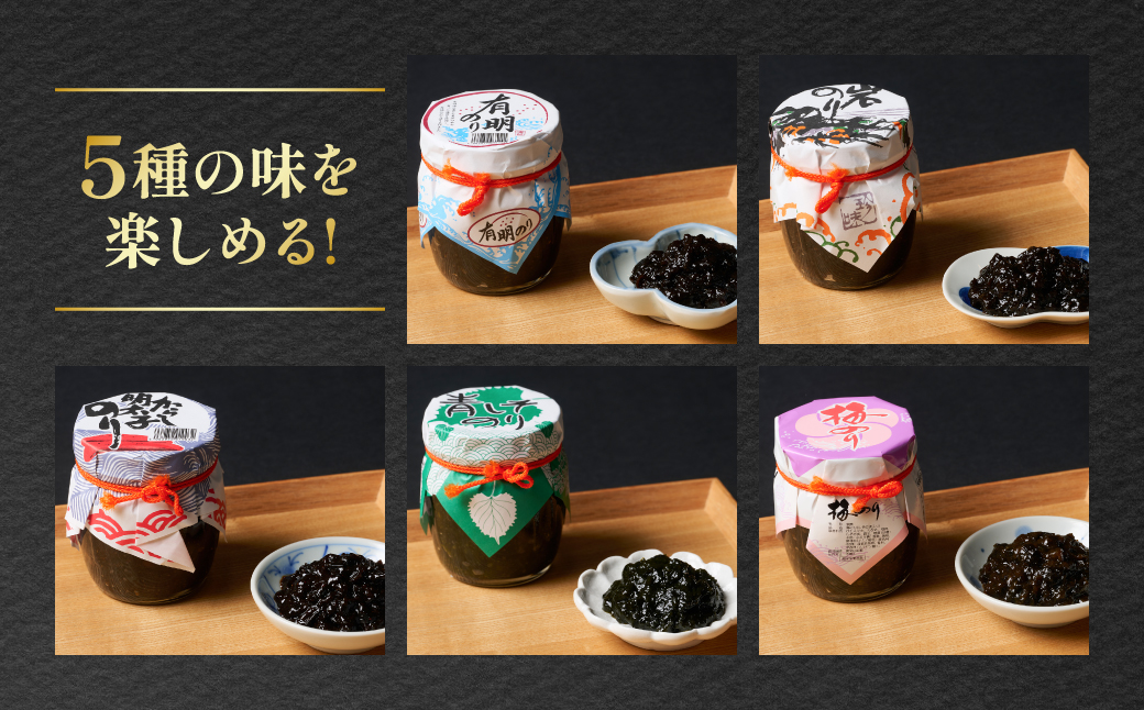 のり佃煮セット 10本入り(5種類 各2本) おかず 食べ比べ 詰め合わせ 有明のり 岩のり からし明太子のり 青しそのり 梅のり 海苔 つくだに 海の幸 ご飯のお供 熊本 八代 国産