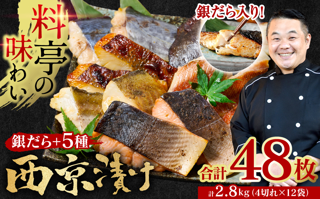 【訳あり】厳選 鮮魚 西京漬け 2.8kg 銀だら入り たっぷり 6種 48枚 西京焼き 4切れ×12袋  日本料理店 料亭 西京焼き 銀だら 厳選 鮮魚 魚 さかな 冷凍【順次発送】