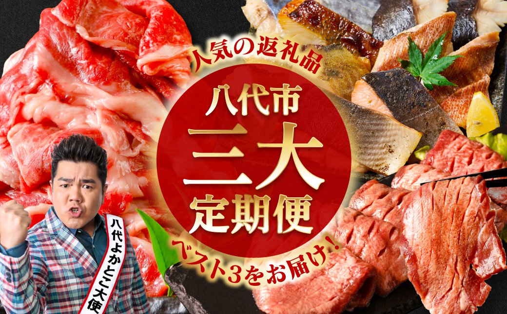 【3回定期便】八代市三大人気定期便 牛タン 西京漬け くまもと黒毛和牛 黒毛和牛 切り落とし