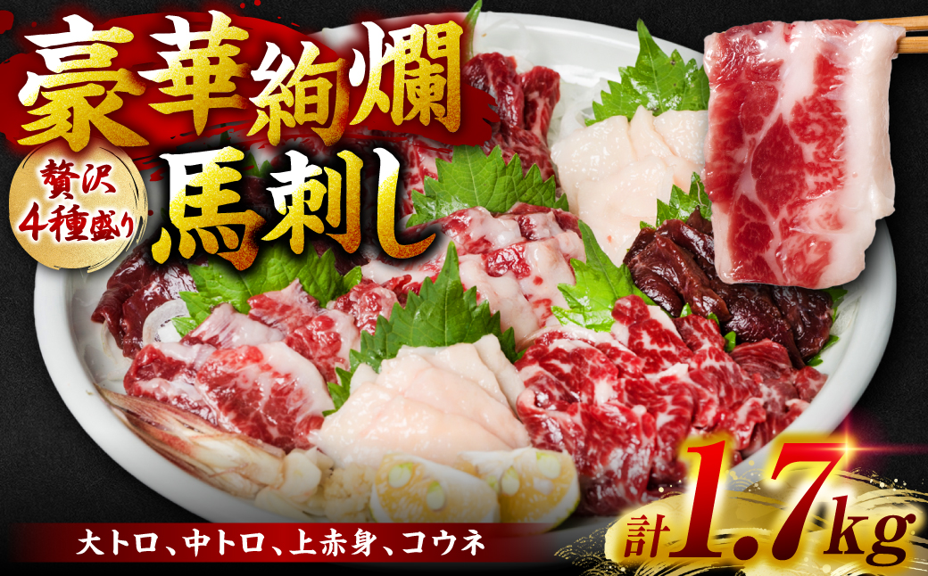 豪華絢爛！馬刺し 4種盛り（1700g）大トロ 中トロ 上赤身 コウネ