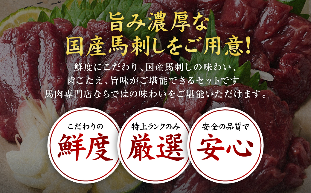 国産馬刺しブロック560g　馬刺し専用タレ付き 馬肉 冷凍 個装 パック