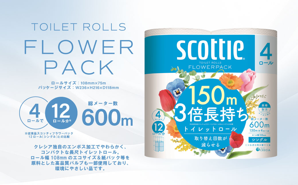 【定期便3回】【毎月1回お届け】【スコッティ】ティシュー フラワーボックス 250組（5箱パック×2セット・3箱パック×2セット）＋フラワーパック 3倍長持ち（4ロール(シングル)パック×4セット）ティッシュ トイレットペーパー 日用品