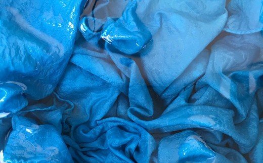 八代市産 藍の生葉染 シルク綿 レーヨン混紡 ストール 1枚