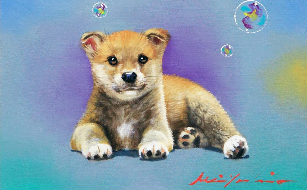 八代亜紀 トイプードル おすわり 油彩 油絵 美術 作品 犬 一点物 - 美術品