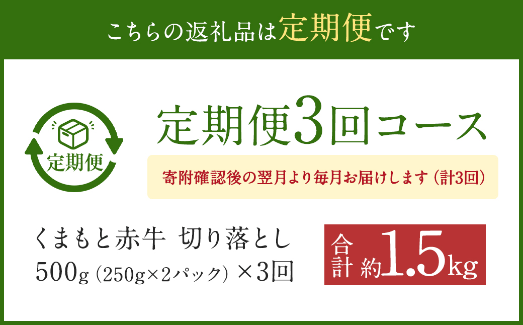 【3ヶ月定期便】 赤牛 ホルモン 500g (250g×2パック) ×3回 牛肉 お肉 定期