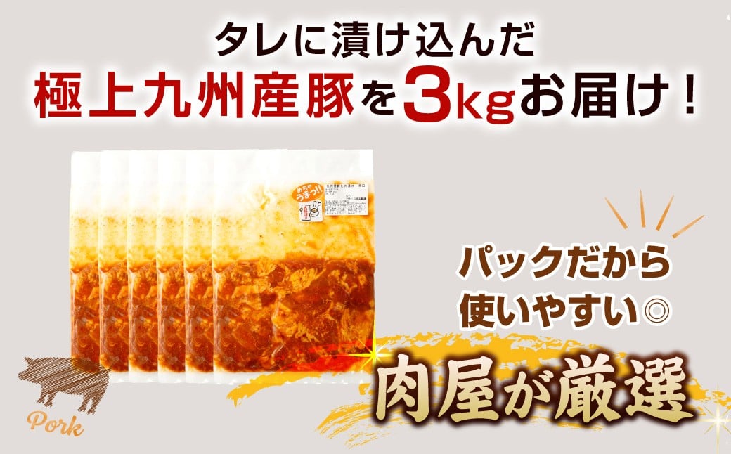 【14営業日以内発送】【辛口】九州産豚 タレ漬け 3kg 豚肉 肉 お肉 九州産 味付け 小分け 簡単調理