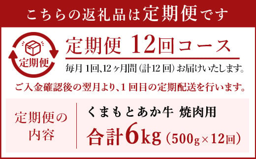 【定期便12回】くまもと あか牛 焼肉用 500g 12回 計6kg