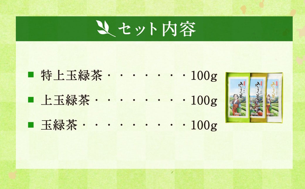 みなまた茶 3点 計 300g (各種100g×3) セット 緑茶 玉緑茶