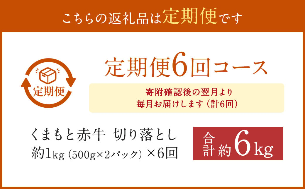 【6カ月定期便】 赤牛 切り落とし 1kg (500g×2パック)×6回 牛肉 お肉 定期