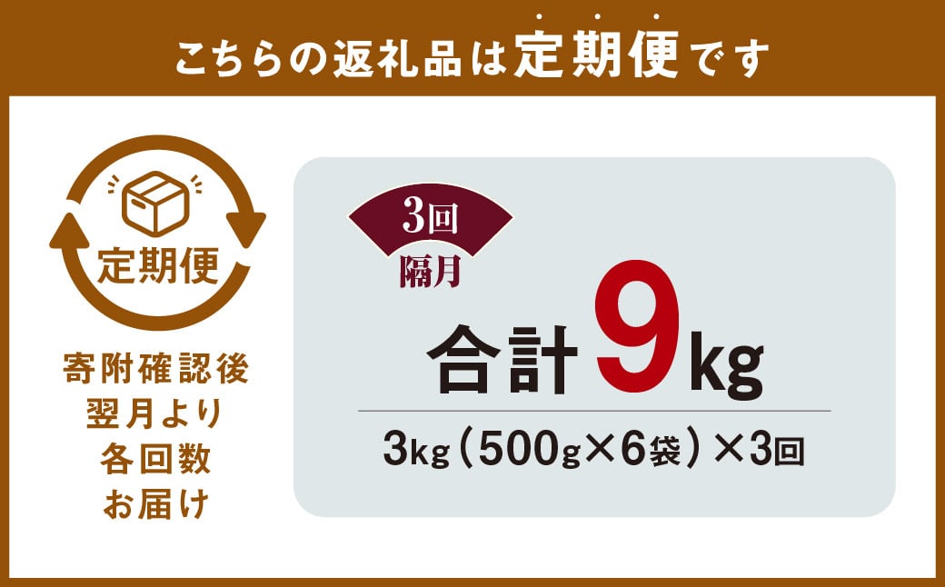 【隔月3回定期便】 九州産豚 タレ漬け 合計3kg 500g×6袋×3回