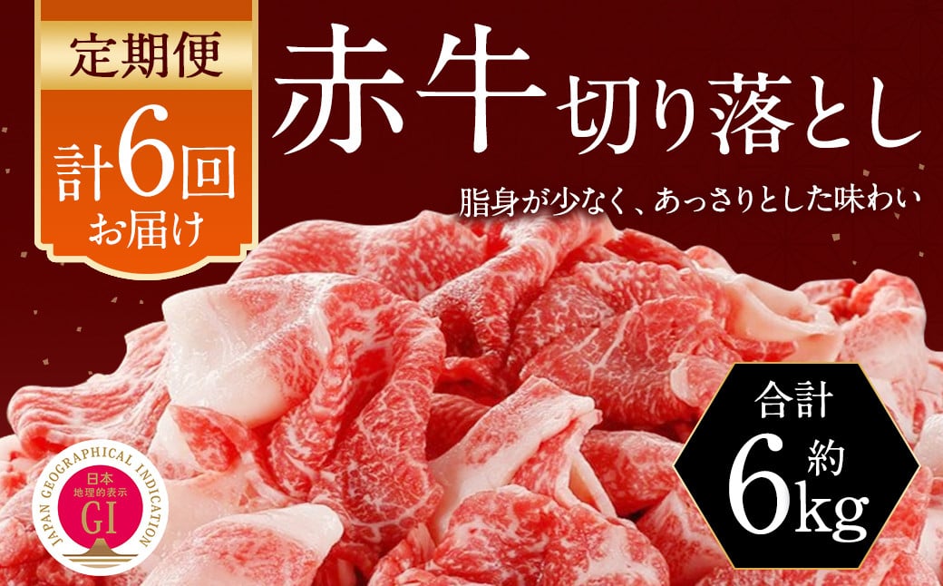 【6カ月定期便】 赤牛 切り落とし 1kg (500g×2パック)×6回 牛肉 お肉 定期