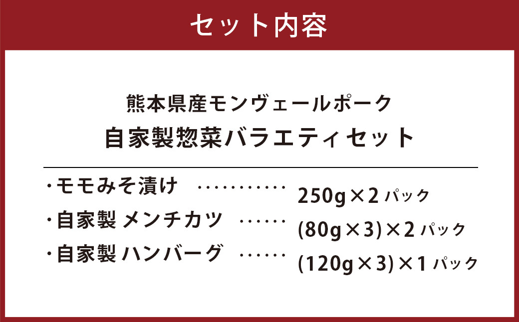 熊本県産モンヴェールポーク セット モモ味噌漬け メンチカツ ハンバーグ